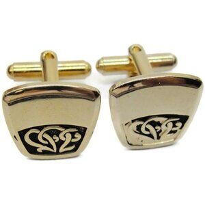 Gold Tone & Black Cufflinks Tux Shirt Dress Suit Vintage